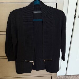 Ivanka Trump Black Ribbed Knit Open Cardigan